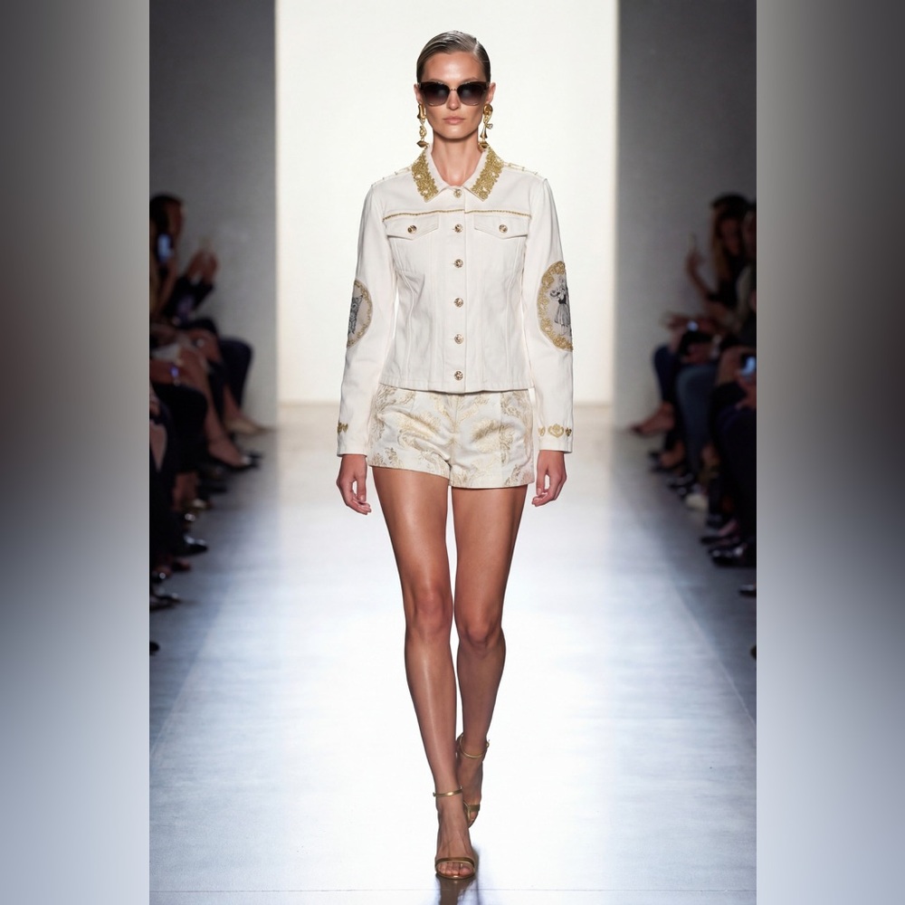 Baroque style White Jacket with Gold Embroidery